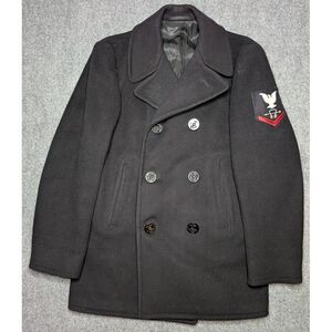 Vintage 1960's US Navy 100% Wool Double Breasted Pea Coat‎ PO3 Black Size 36